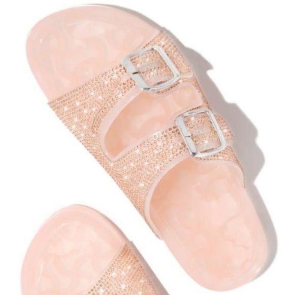 Embellished Double Buckle Jelly Sandals in Black - Picture 3 of 3